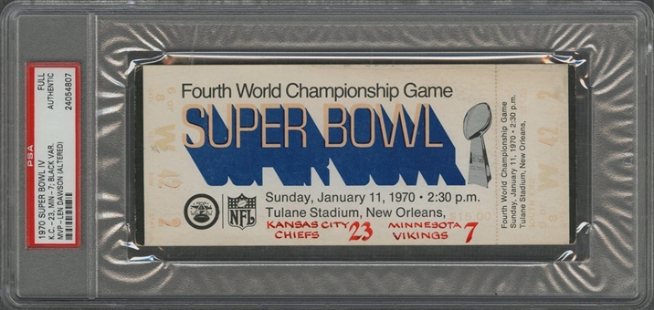 1970 Super Bowl IV Full Ticket - Black Variation (Altered) Chiefs vs. Vikings  (PSA/DNA AUTHENTIC)